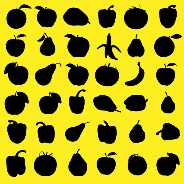 Set silhouetten van groenten en fruit — Stockvector