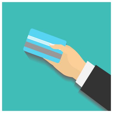 Düz stil tasarlamak. Elini tutmak ödemek için kredi kartı