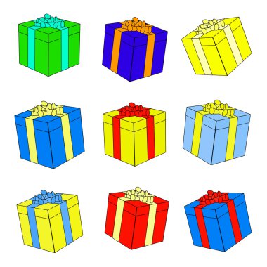 Yay ve kurdeleli hediye kutuları.