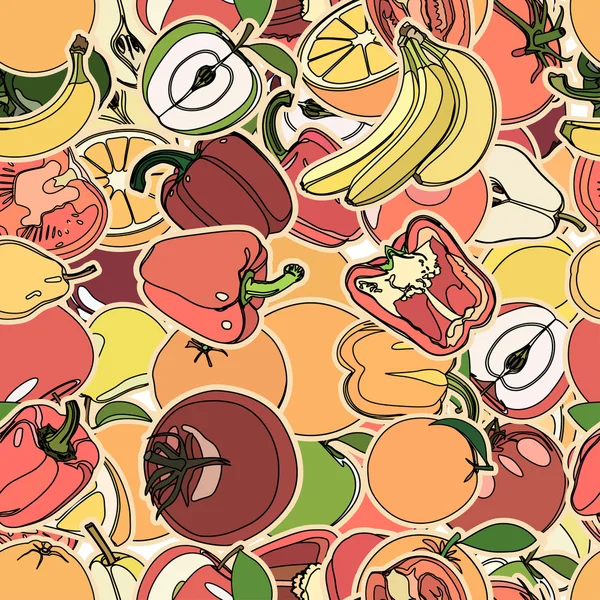 Seamless pattern with set of fruits and vegetation. Seamless tex — Stock Vector