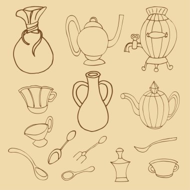 Yemek ve düz doodle yedekleme Icons set