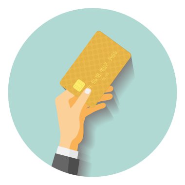 Düz stil tasarlamak. Elini tutmak ödemek için kredi kartı