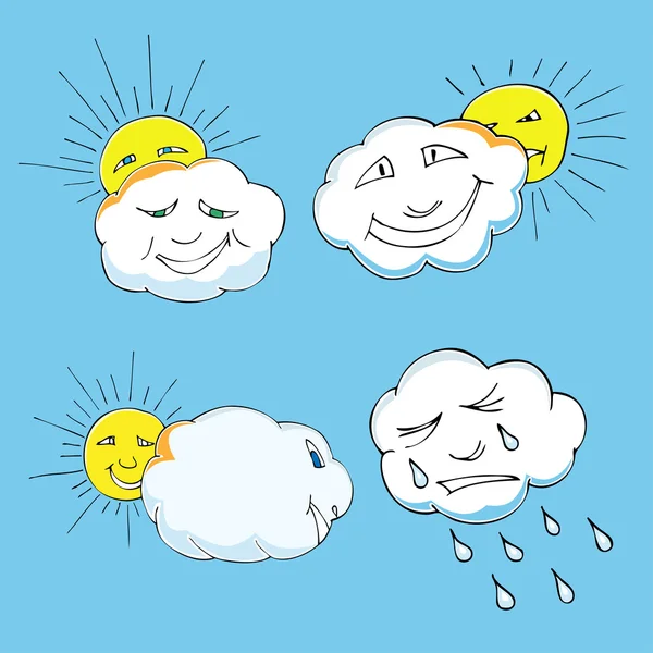 Nettes Gekritzel aus Himmelselementen: Sonne, Wolken. Vektorillustration — Stockvektor