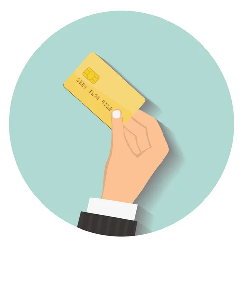 Platte ontwerp stijl illustratie. Hand houden credit card te betalen — Stockvector