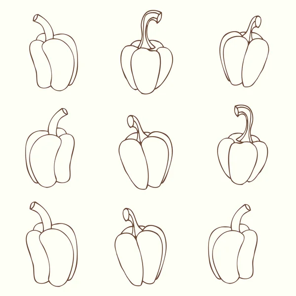 Set simple sketch icon peppers isolated on white background. Doo — Stock Vector