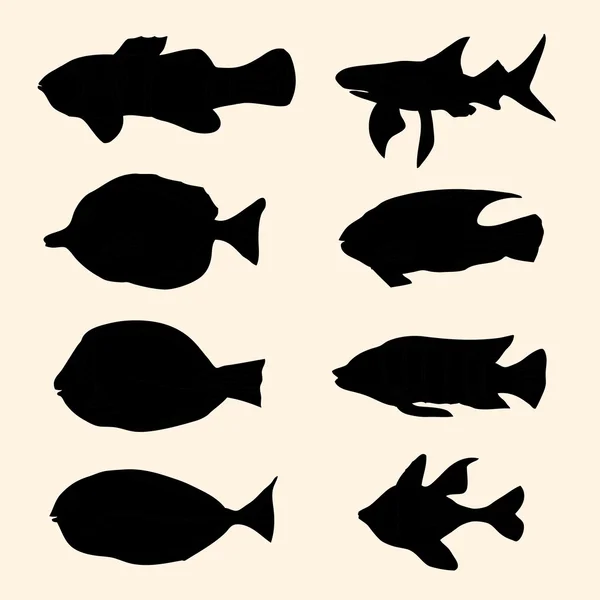 Silhouettes vectorielles noires ensemble de poissons. Icônes . — Image vectorielle