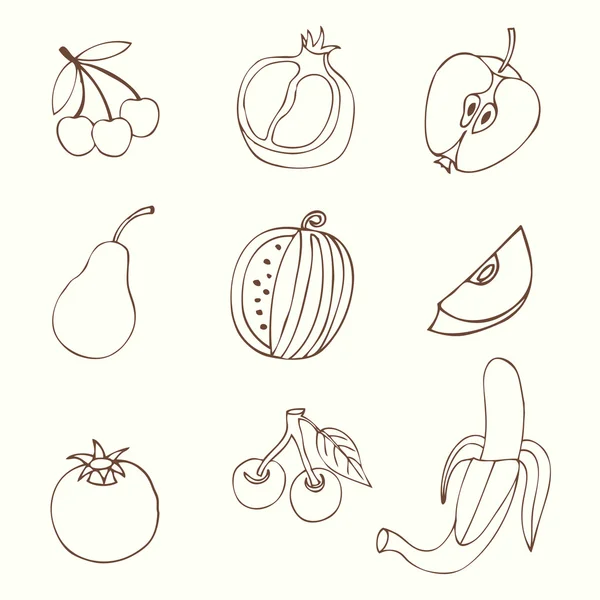 Ορισμός σκίτσα των φρούτων, απομονωμένη, διανυσματικά εικονογράφηση. — Διανυσματικό Αρχείο