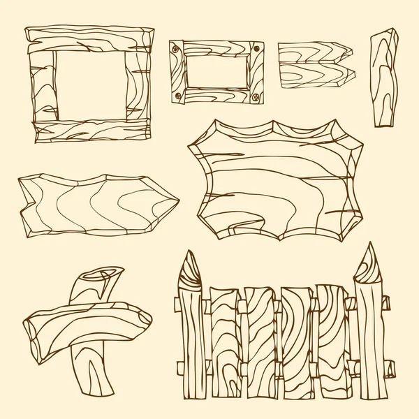 Set di cartelli in legno. Disegnati a mano — Vettoriale Stock