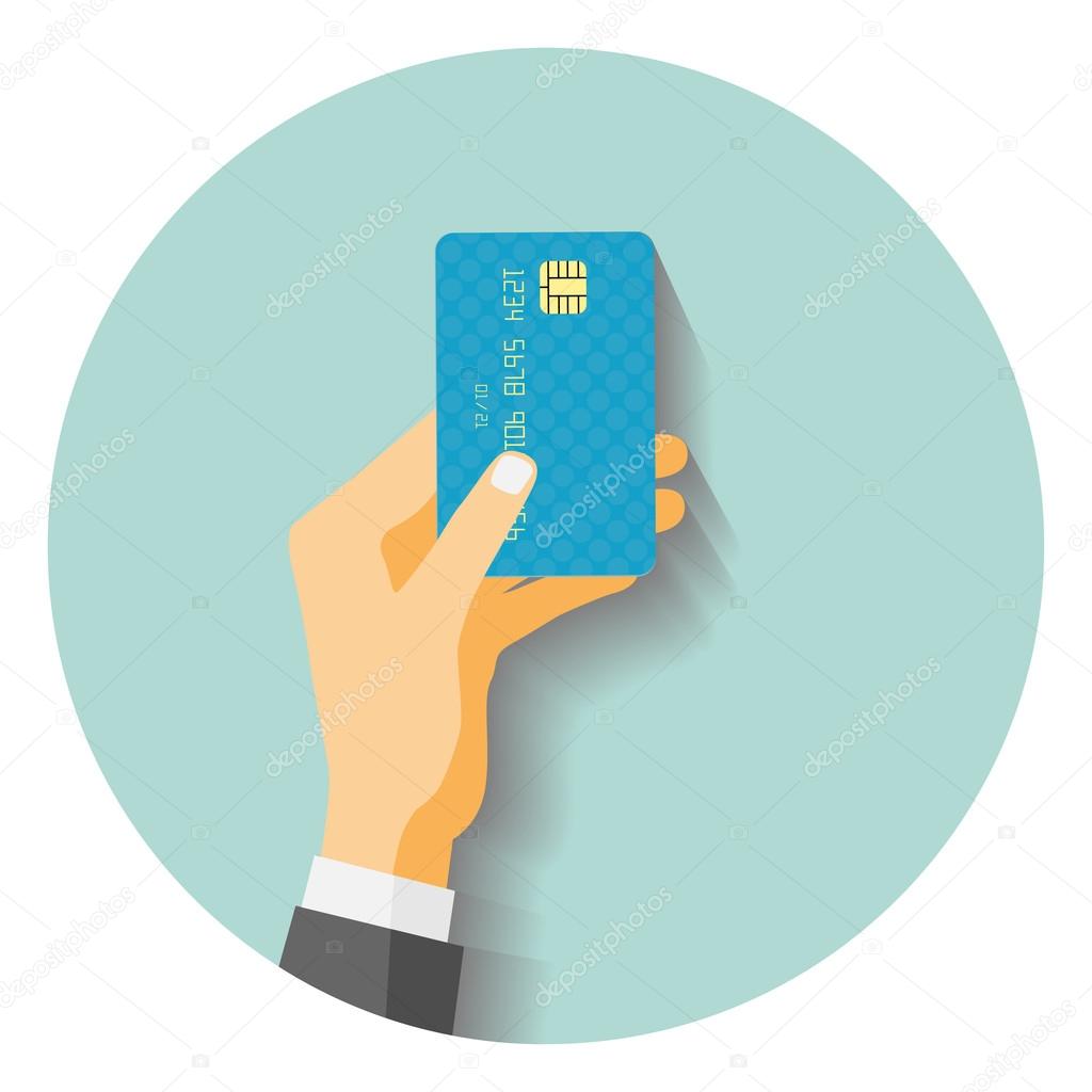 Flat design style illustration. Hand hold credit card to pay