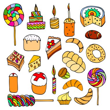Set of sweets, hand-drawn, vector Doodle clipart