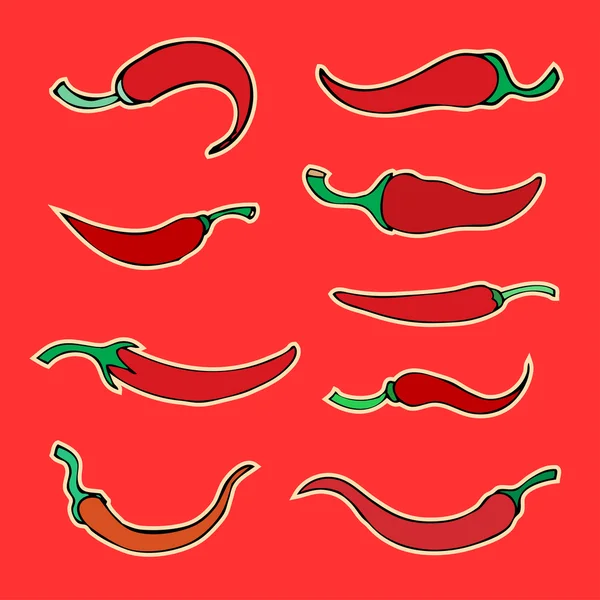 Stel eenvoudige schets pictogram paprika's geïsoleerd op een witte achtergrond. Doo — Stockvector