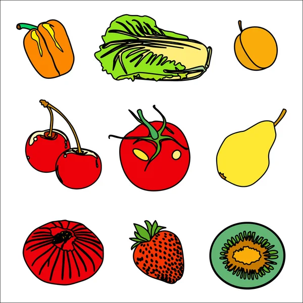 Set van groenten, fruit en bessen — Stockvector