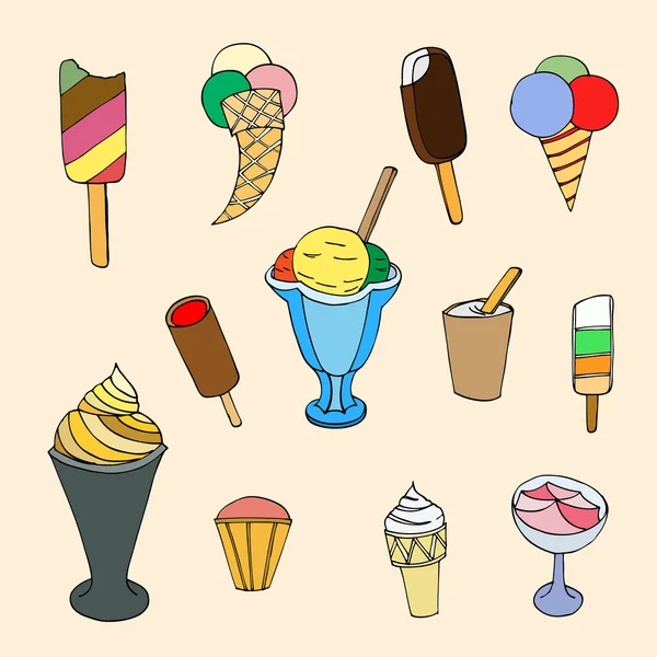 Colección de lindo vector dibujado a mano helado de dibujos animados . — Vector de stock