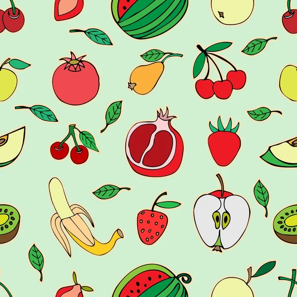 Seamless pattern with set of sweet fruits and berries — Stock Vector