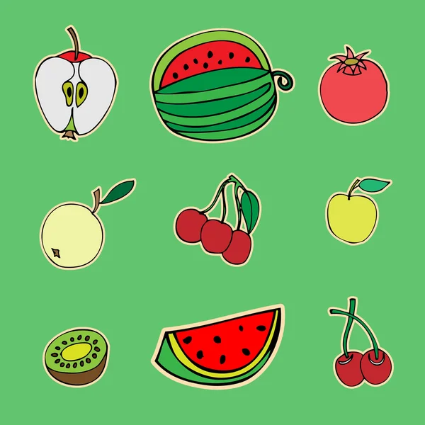 Doodle conjunto de diferentes frutas isoladas em fundo branco — Vetor de Stock