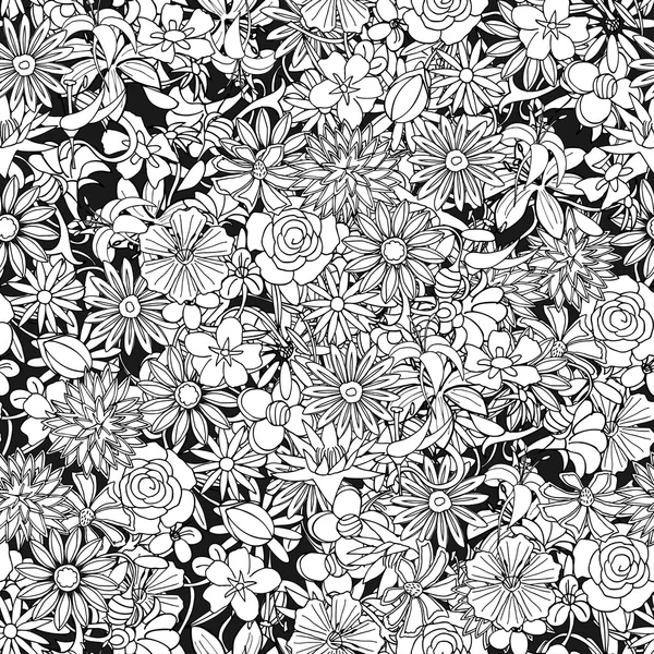 Blumen nahtlose Muster Hintergrund mit Blättern. Doodles Ornament — Stockvektor