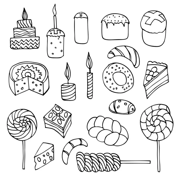 Set of sweets, hand-drawn, vector Doodle — Stock Vector