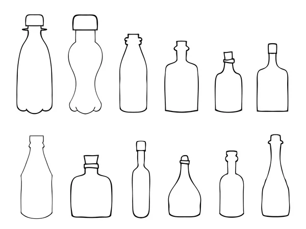 Conjunto vectorial de botellas de boceto — Vector de stock
