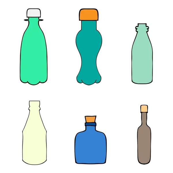 Conjunto vectorial de botellas de boceto — Vector de stock