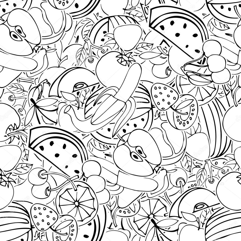 Seamless pattern with set of sweet fruits and berries