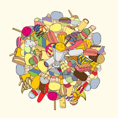 Dondurma, çizilmiş, dizi Doodle vektör