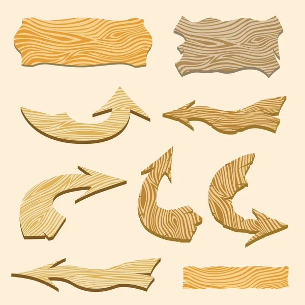 Conjunto de letreros y flechas de madera. Ilustración vectorial . — Vector de stock