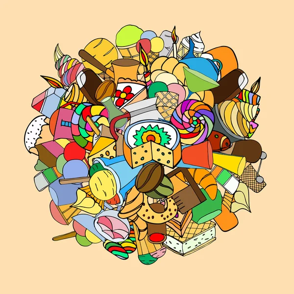 Süßigkeiten, handgezeichnet, Vektor-Doodle — Stockvektor