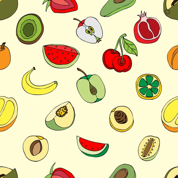 Vector Seamless Pattern of Sketch Fruits — Stock Vector