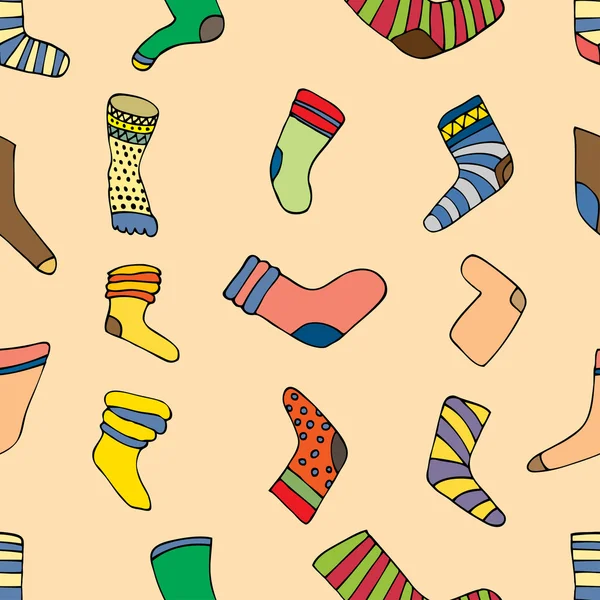 Bezešvé vzor s různými doodle ručně kreslenou ponožky na chevr — Stockový vektor