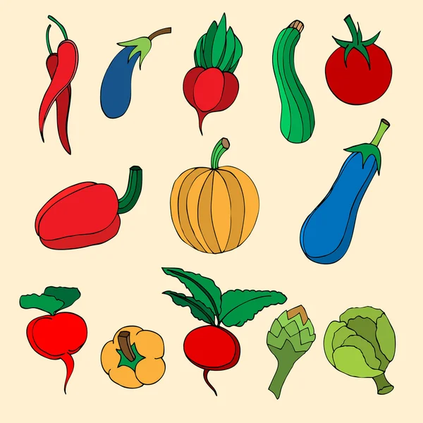 Conjunto de verduras elaboradas a mano. Doodles, ilustración vectorial. Isol — Archivo Imágenes Vectoriales