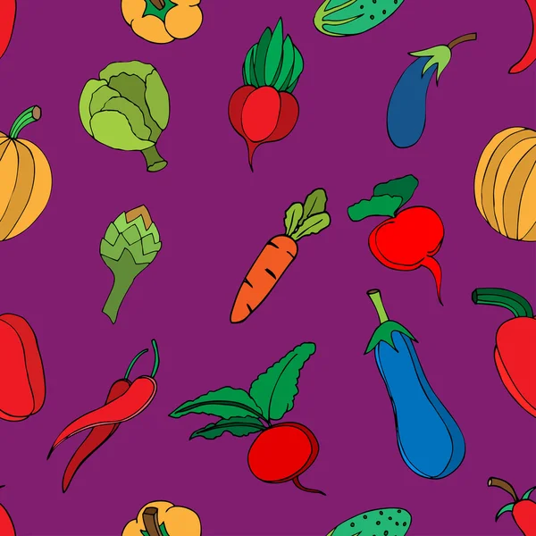 Nahtloser Hintergrund von Gemüse und Gewürzen, Vektor von Hand gezeichnet — Stockvektor