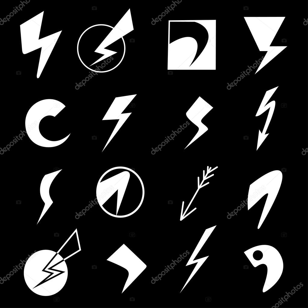 Set of lightning icons and flash symbols