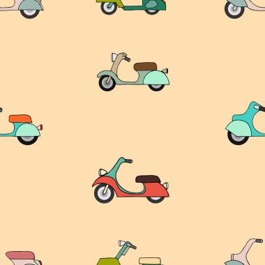 Seamless texture with color scooters clipart