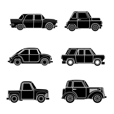 Eski model araba siluet vektör. 