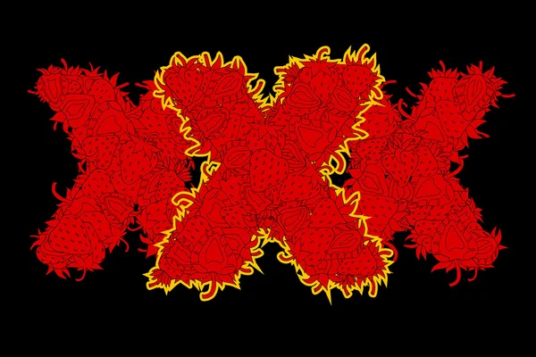 XXX bokstäver gjorda av mogna jordgubbar. — Stock vektor