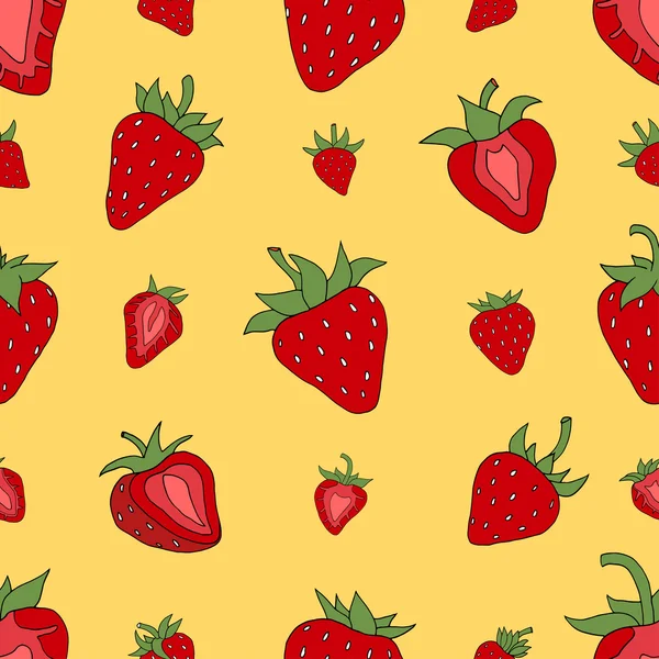 Seamless mönster in röda jordgubbar — Stock vektor