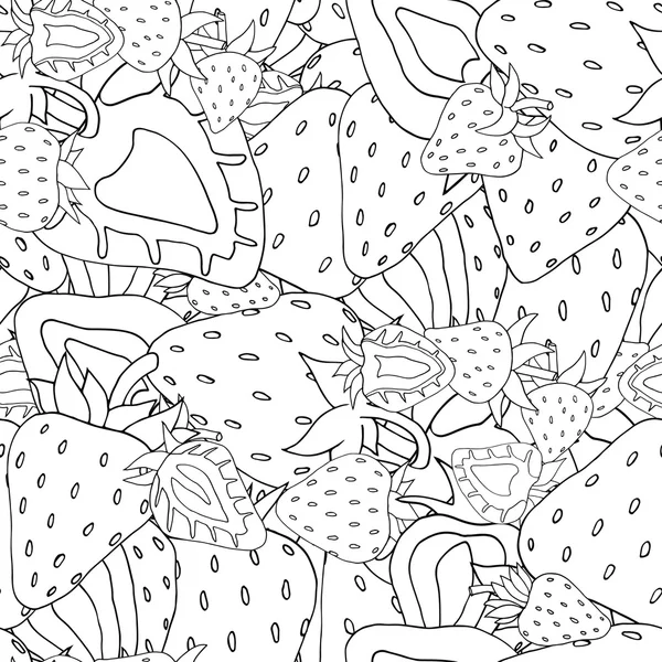 シームレス パターン モノクロ イチゴのセット — ストックベクタ