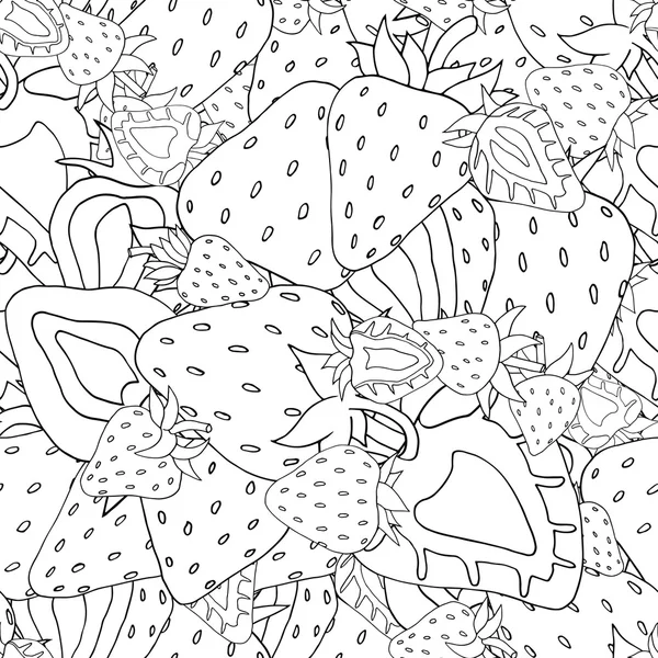 シームレス パターン モノクロ イチゴのセット — ストックベクタ