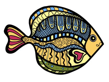 Zentangle balık stilize. Beyaz arka plan üzerinde izole çizilmiş doodle vektör çizim ver. Kroki için dövme ya da makhenda.