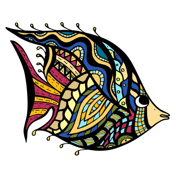 Zentangle stiliserade fisk. Hand dras doodle vektor illustration isolerade på vit bakgrund. Skiss för tatuering eller makhenda. — Stock vektor