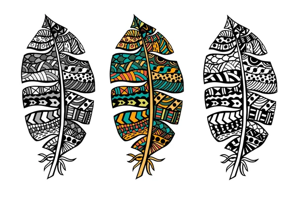 Plumas estilizadas de Zentangle — Archivo Imágenes Vectoriales