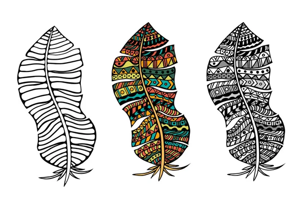 Zentangle gestileerd veren — Stockvector