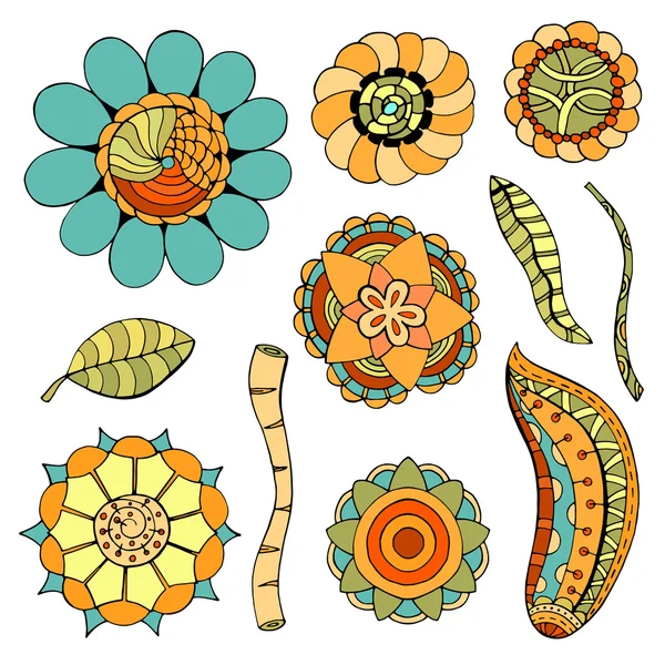 Fleurs doodle colorées — Image vectorielle