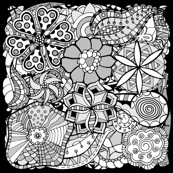 Doodle bloemen en bladeren — Stockvector