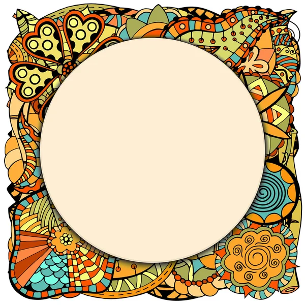 Round papper frame on leaves and flower — Stock Vector