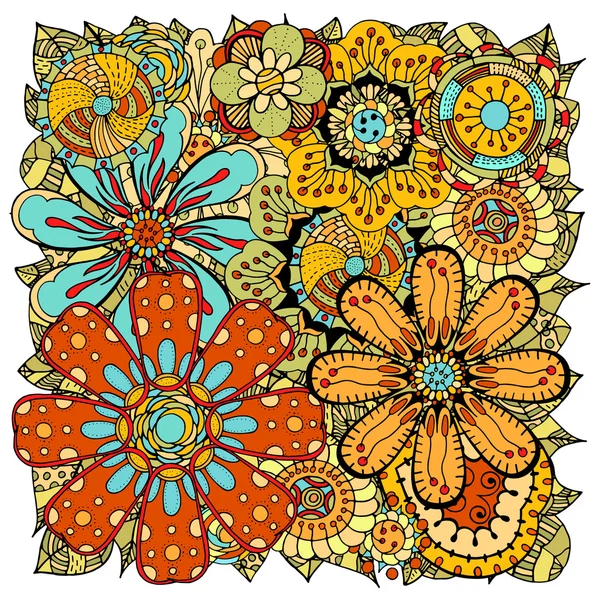 Doodle bloemen en bladeren — Stockvector