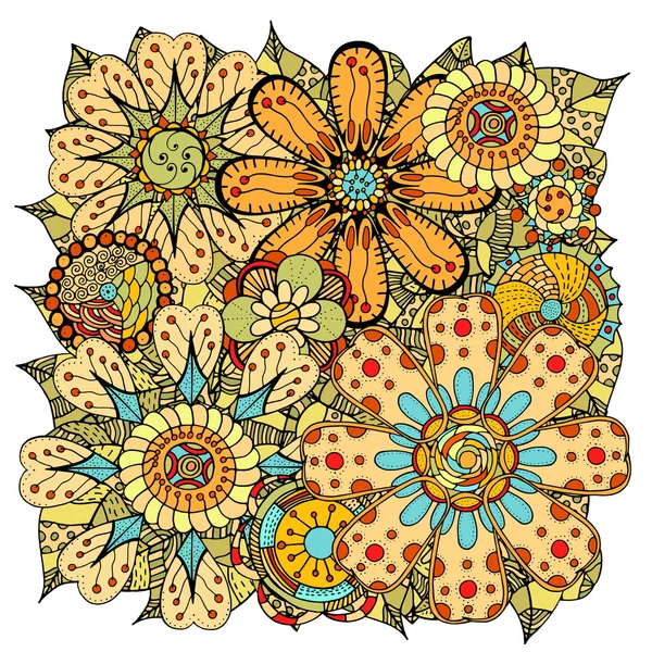 Doodle bloemen en bladeren — Stockvector