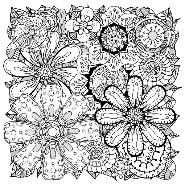 Doodle çiçekler ve yapraklar — Stok Vektör