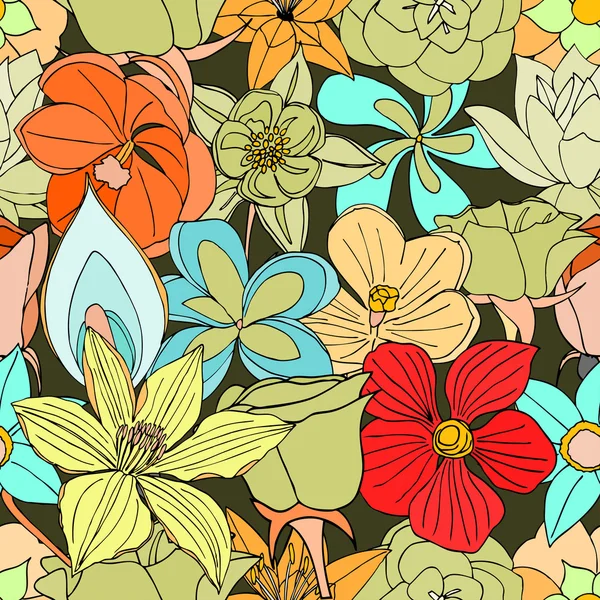 Seamless pattern from many flowers — Stock Vector