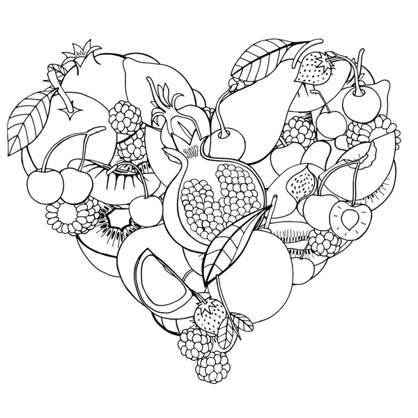 Serce z zdrowe owoce i owoce jagodowe — Wektor stockowy